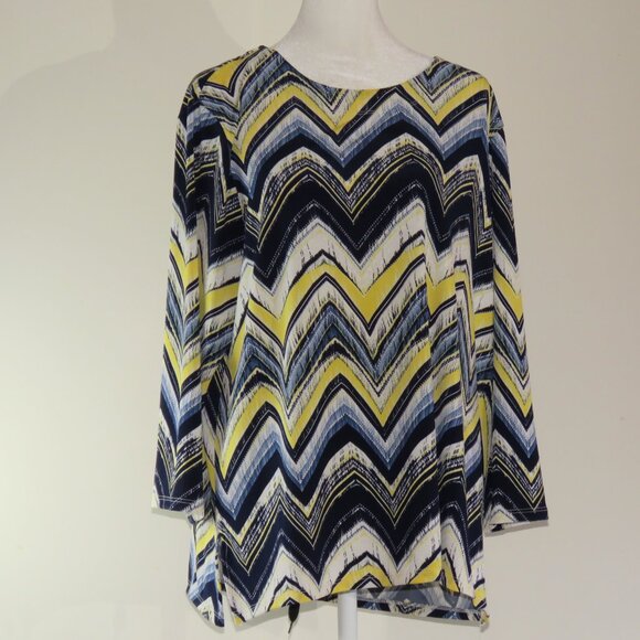 Alfred Dunner Zig Zag Print 3/4 Sleeve Pullover Textured Blouse Size L (C1047) - Picture 2 of 6